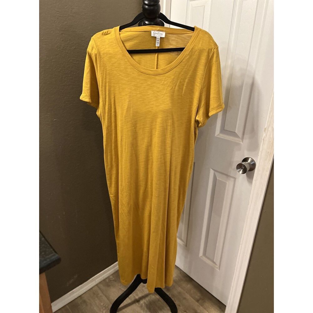 Jessica Simpson T-Shirt Dress Womens XXL Dark Yellow Short‎ Sleeve Scoop Neck